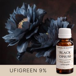 Czarne kwiaty z pręcikami na czarnym tle.