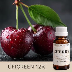 Soczysta wiśnia z liściem.