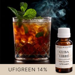 Szklanka z ciemnym napojem, lodem i miętą.