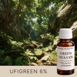 Zielony las z paprociami i skałami.