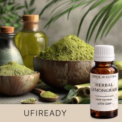 model miski wypełnionej ziołami, obok łyżka, prezentujący naturalne składniki.