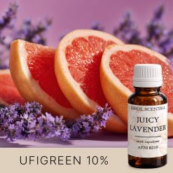 Połówki grejpfruta z lawendą na fioletowym tle