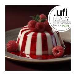 Panna cotta z malinami na talerzu, AF70 0460