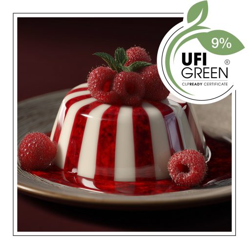 Panna cotta z malinami na talerzu.