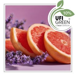 Połówki grejpfruta z lawendą na fioletowym tle