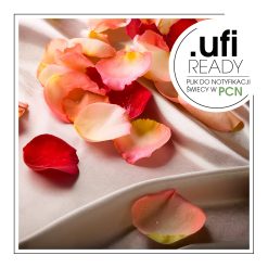 Płatki róż w odcieniach różu i czerwieni rozsypane na białej satynowej tkaninie. - AF70 2053