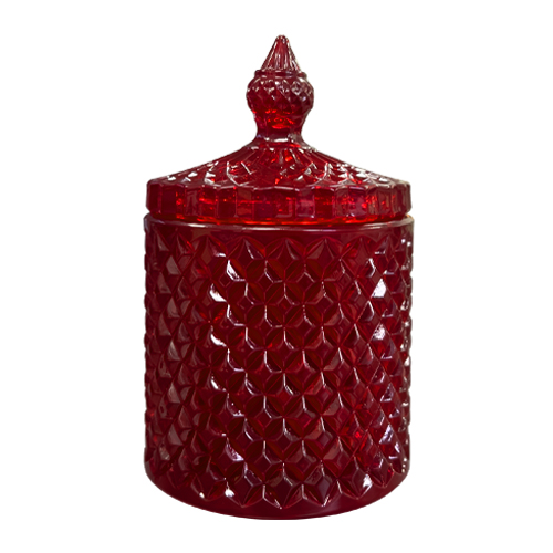 K10 001 czerwony - pojemnik szklany z pokrywką