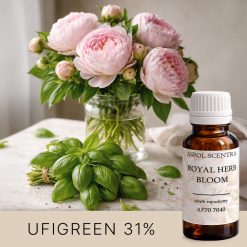 Bukiet różowych piwonii w wazonie i świeża bazylia