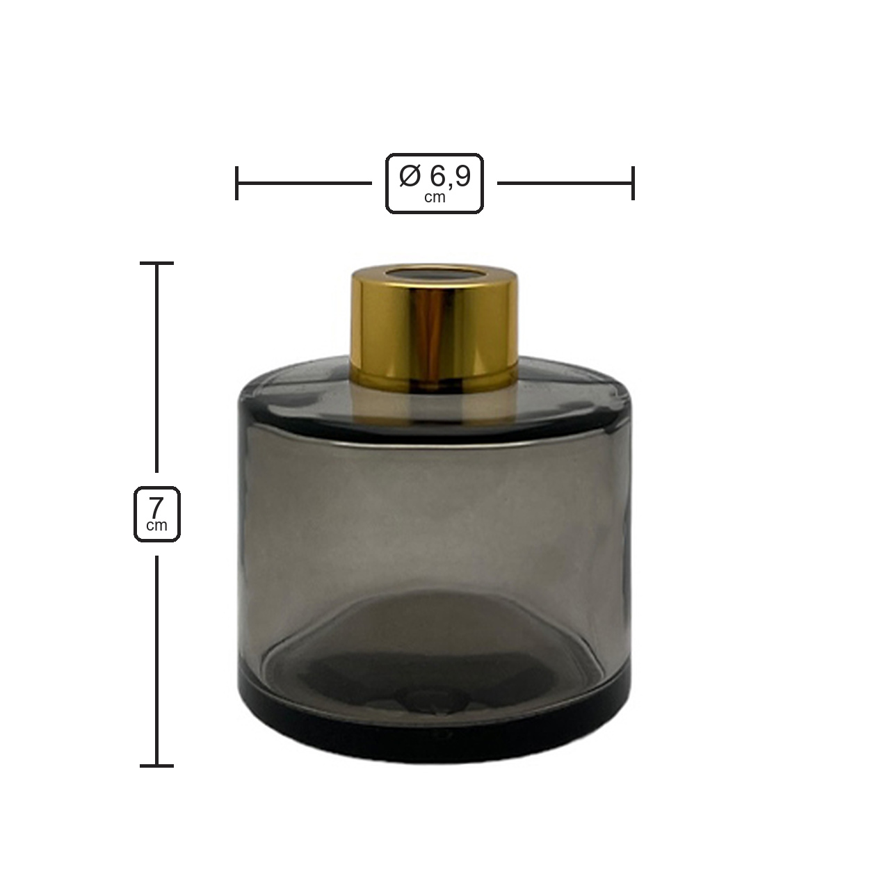 Dyfuzor zapachowy okrągły czarny dymny transparent 100 ml – gold – wymiary produktu