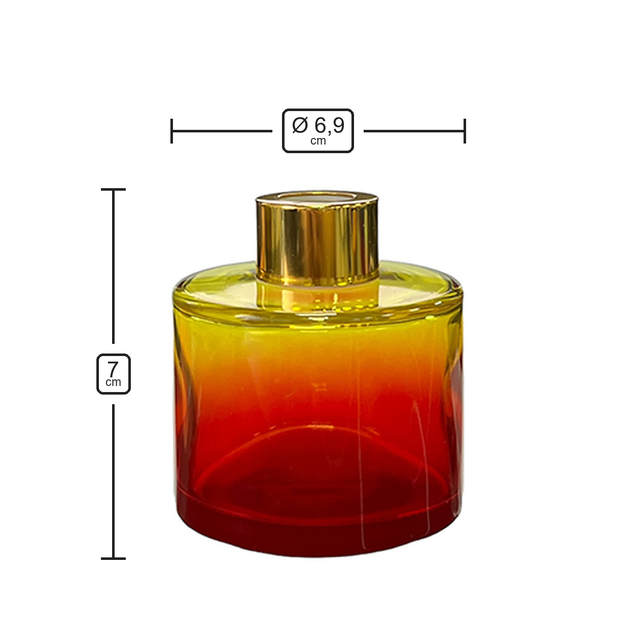 Dyfuzor zapachowy okrągły Czerwono Żółty OMBRE 100 ml – gold – wymiary produktu