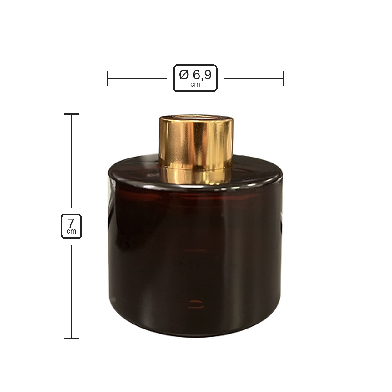 Dyfuzor zapachowy okrągły z malutką wadą ciemny brąz błysk transparent 100 ml – gold – wymiary produktu