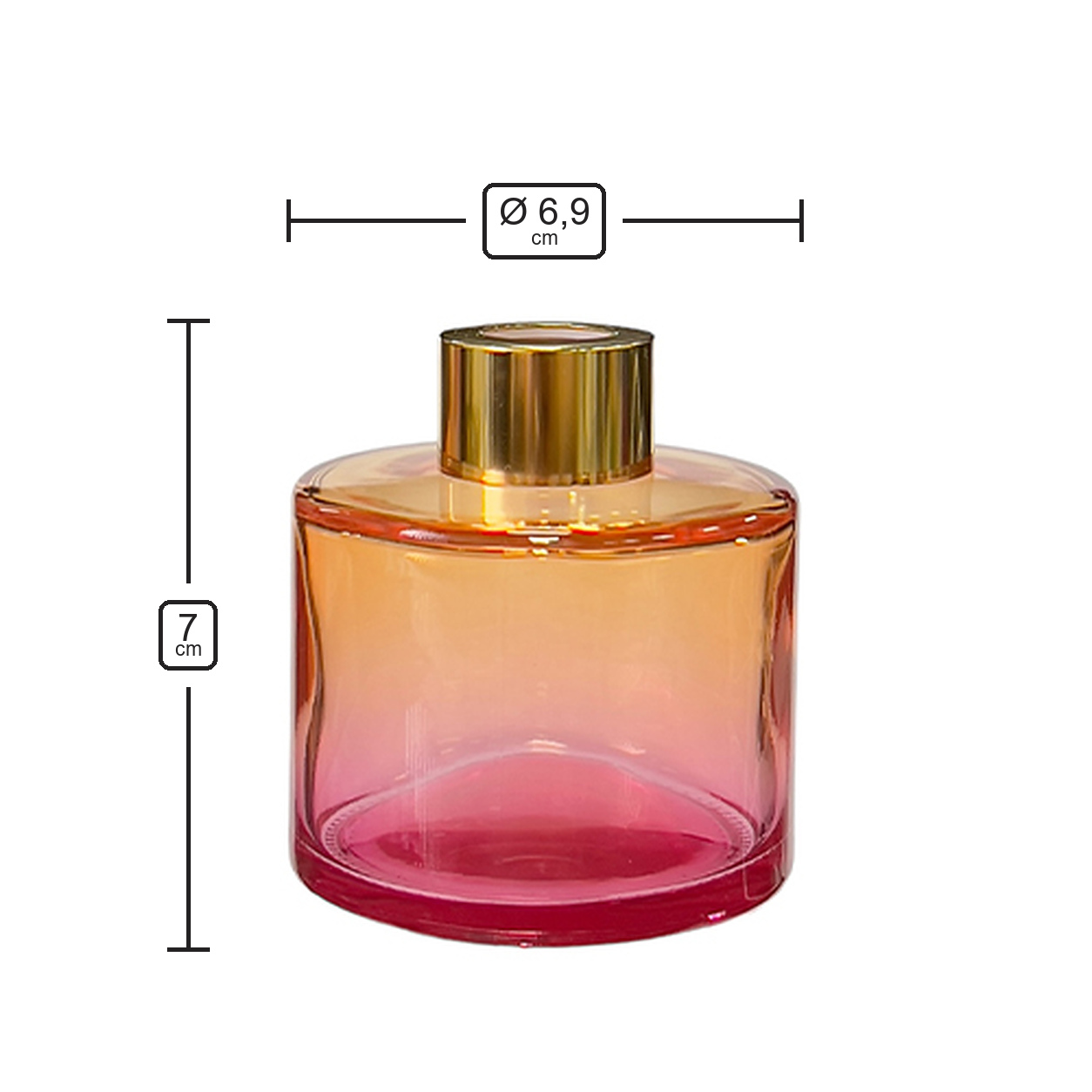 Dyfuzor zapachowy okrągły Różowo Pomarańczowy OMBRE 100 ml – gold – wymiary produktu