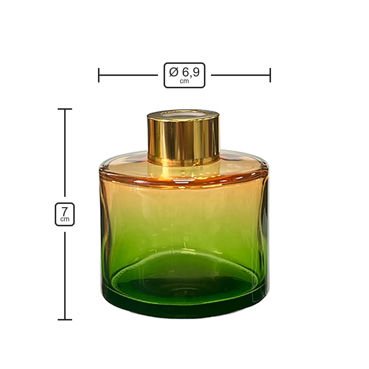 Dyfuzor zapachowy okrągły Pomarańczowo Zielony OMBRE 100 ml – gold – wymiary produktu