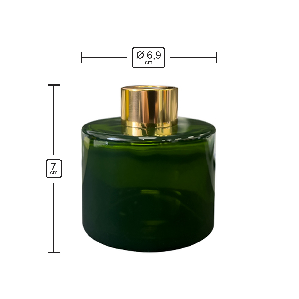 Dyfuzor zapachowy okrągły zielony transparent 100 ml – gold – wymiary produktu