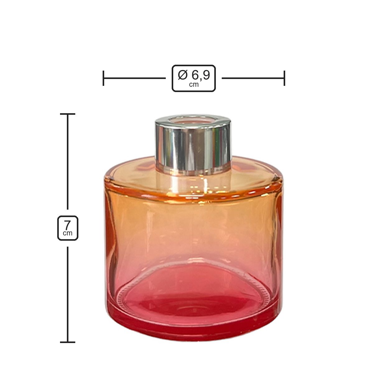 Dyfuzor zapachowy okrągły Różowo Pomarańczowy OMBRE 100 ml – silver – wymiary produktu
