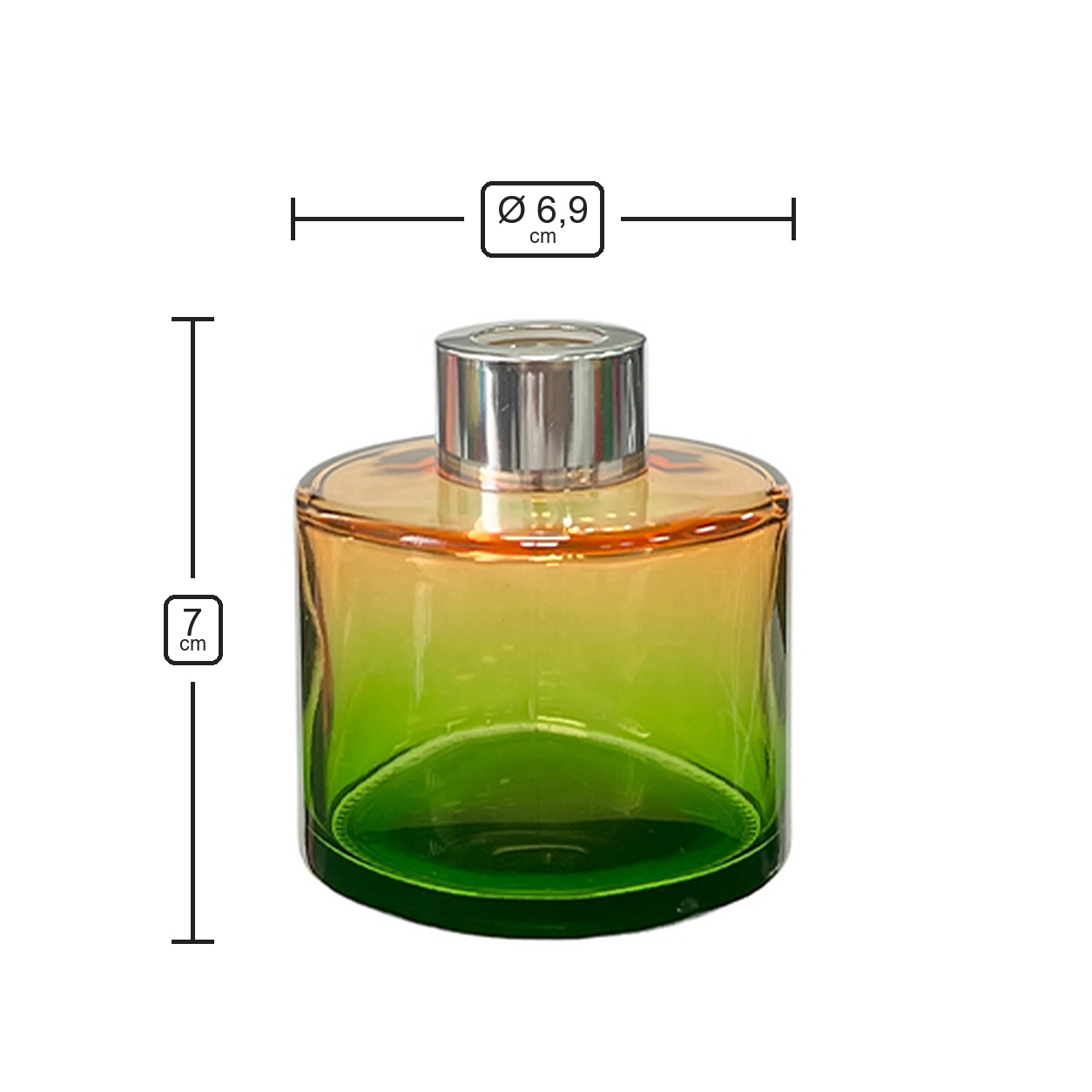 Dyfuzor zapachowy okrągły Pomarańczowo Zielony OMBRE 100 ml – silver – wymiary produktu