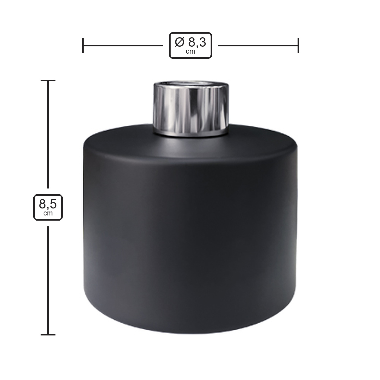 Dyfuzor zapachowy okrągły czarny mat 200 ml – silver – wymiary produktu