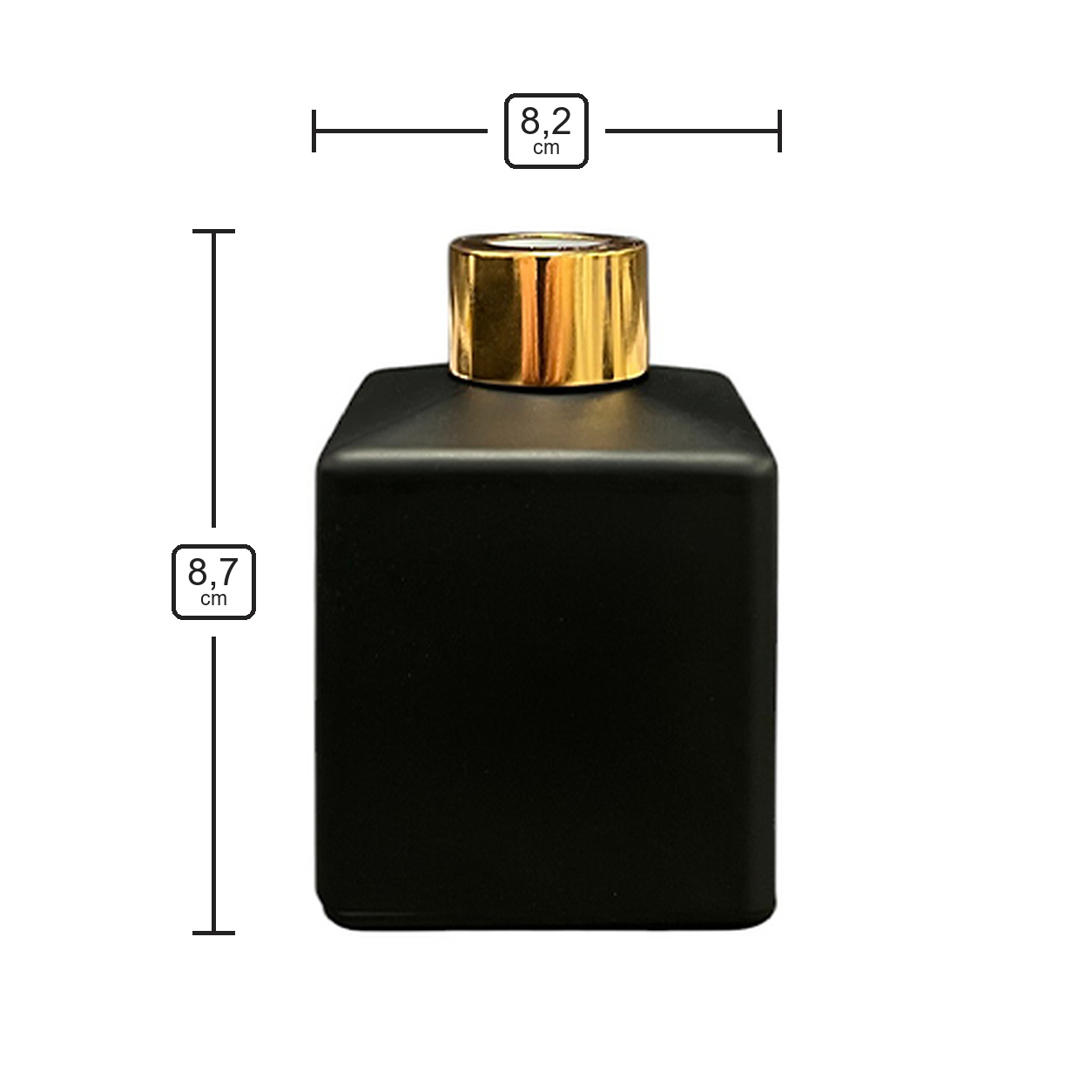 Dyfuzor zapachowy kwadrat czarny mat 150 ml – gold – wymiary produktu