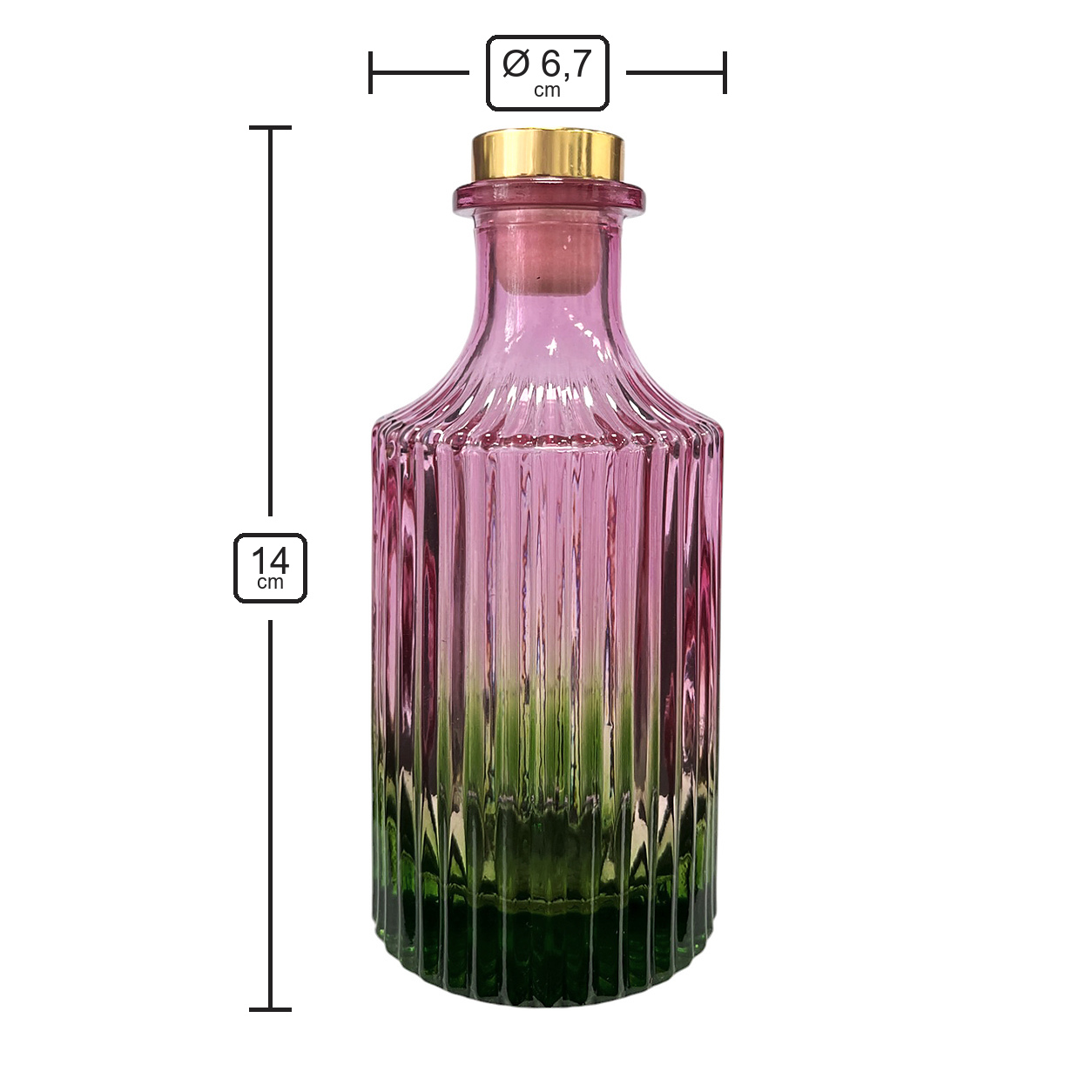 Dyfuzor ryflowany – Różowo zielony ombre 200 ml – gold – wymiary produktu