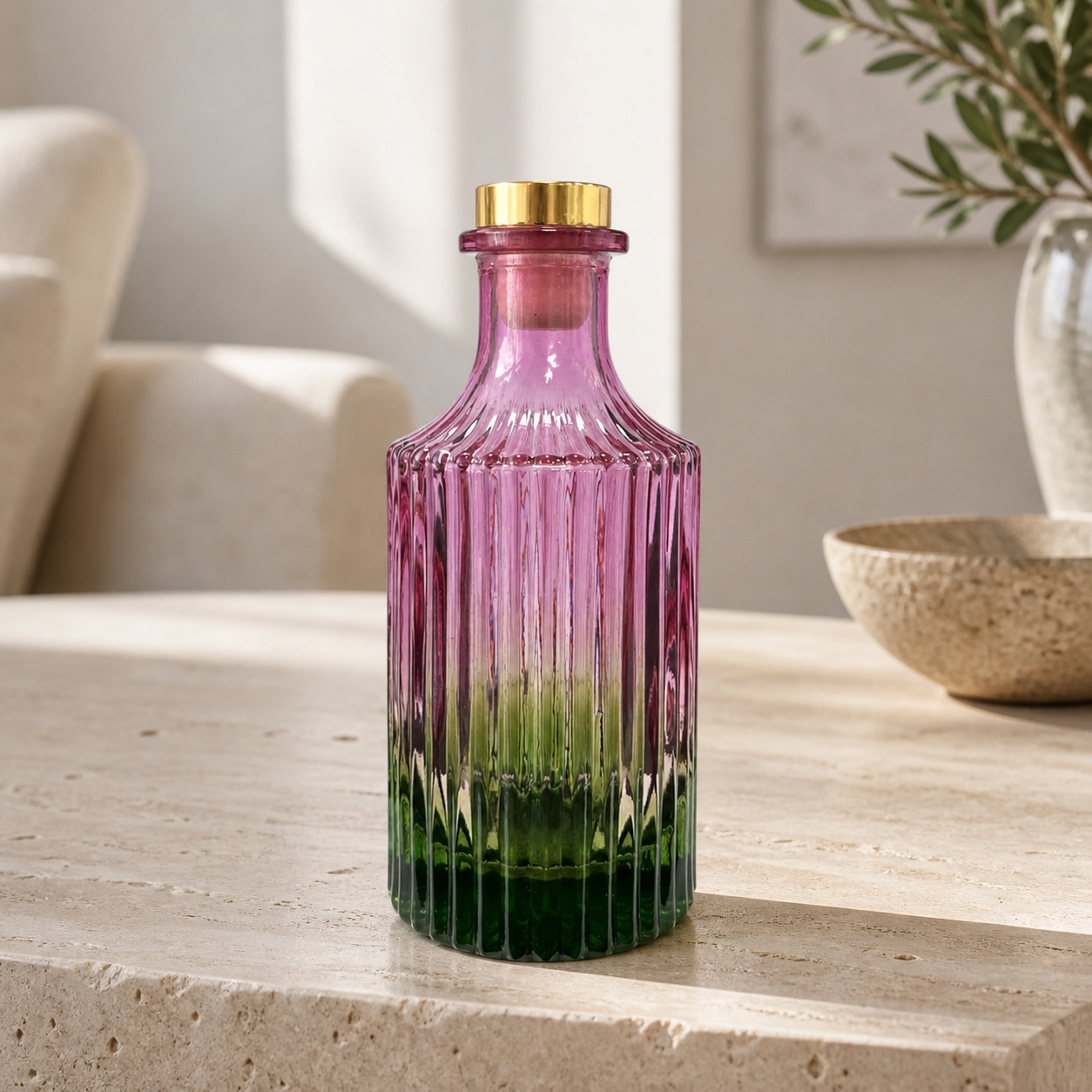 Dyfuzor ryflowany – Różowo zielony ombre 200 ml – gold – zdjęcie produktu