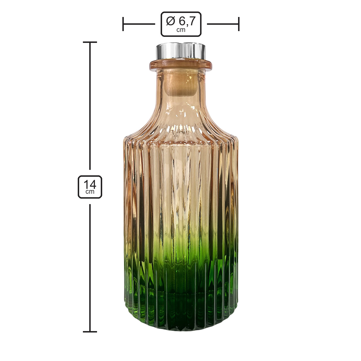 Dyfuzor ryflowany – Pomarańczowo zielony ombre 200 ml – silver – wymiary produktu